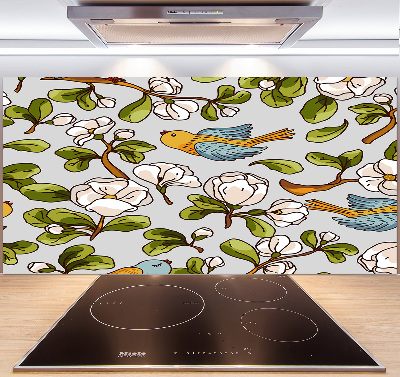 Panel antisalpicaduras Flores y pájaros