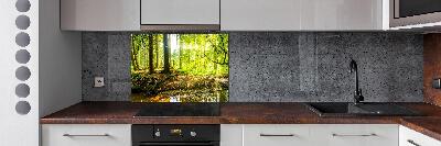 Panel antisalpicaduras rayos de sol en el bosque