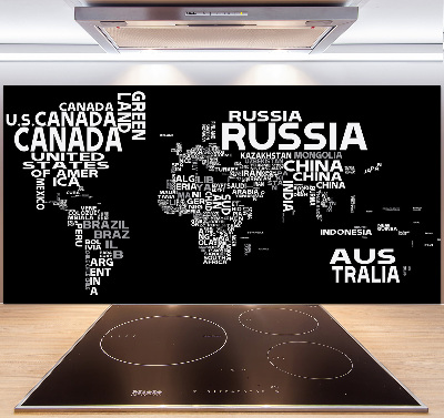 Panel do kuchni Mapa świata napisy