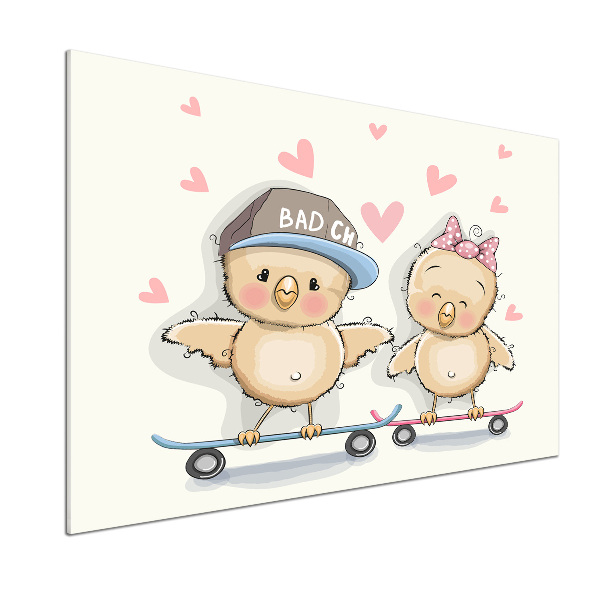 Panel antisalpicaduras Pájaros en una patineta