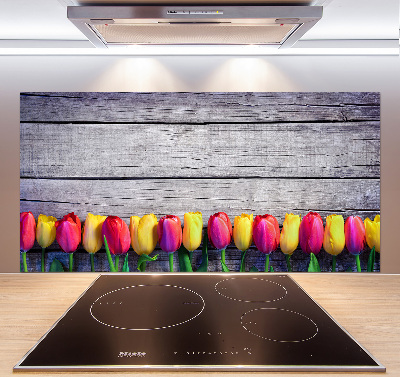 Panel para cocina Tulipanes sobre madera