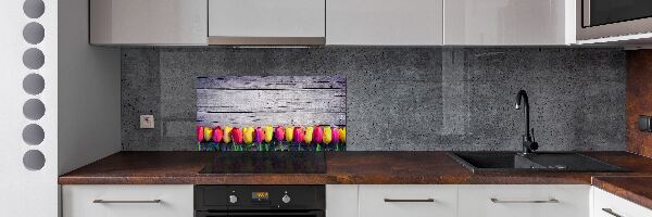 Panel para cocina Tulipanes sobre madera