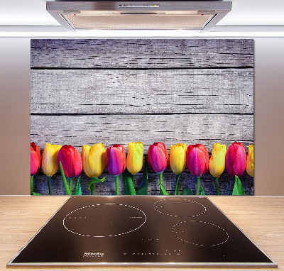 Panel para cocina Tulipanes sobre madera