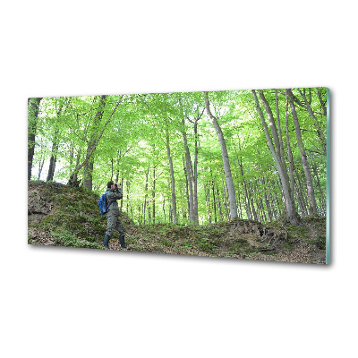 Panel de pared de cocina Ornitólogo en el bosque