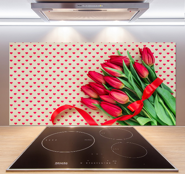 Panel de pared de cocina tulipanes en forma de corazón