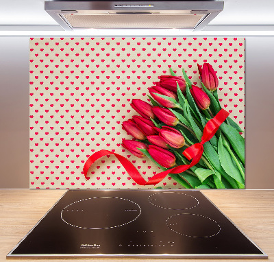 Panel de pared de cocina tulipanes en forma de corazón