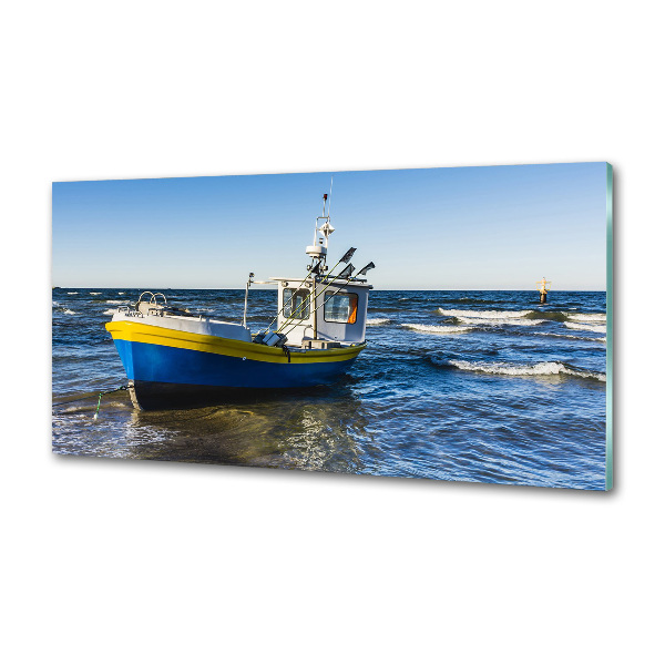 Panel de pared de cocina Un cúter en el mar