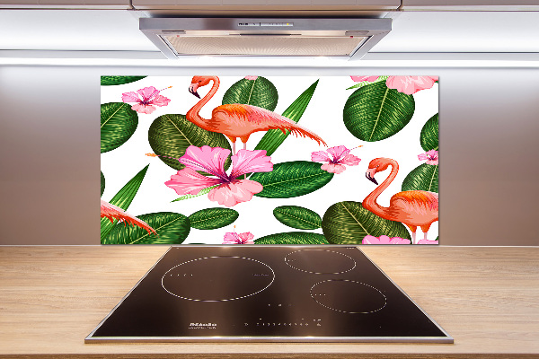 Panel de pared de cocina Flamencos y plantas