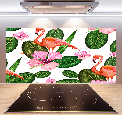 Panel de pared de cocina Flamencos y plantas