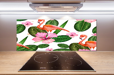 Panel de pared de cocina Flamencos y plantas