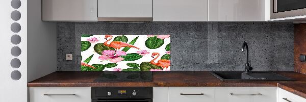 Panel de pared de cocina Flamencos y plantas
