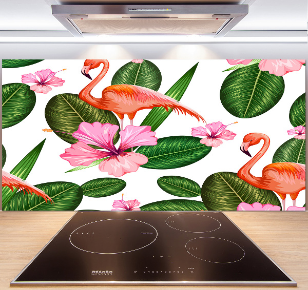 Panel de pared de cocina Flamencos y plantas