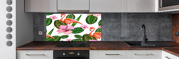 Panel de pared de cocina Flamencos y plantas