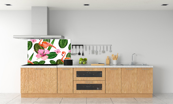 Panel de pared de cocina Flamencos y plantas