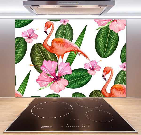 Panel de pared de cocina Flamencos y plantas