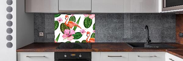 Panel de pared de cocina Flamencos y plantas