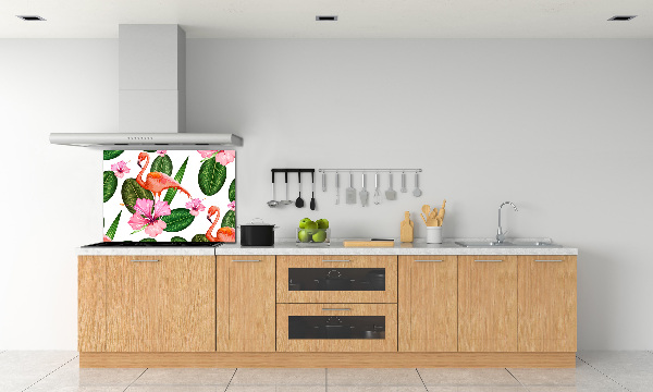 Panel de pared de cocina Flamencos y plantas