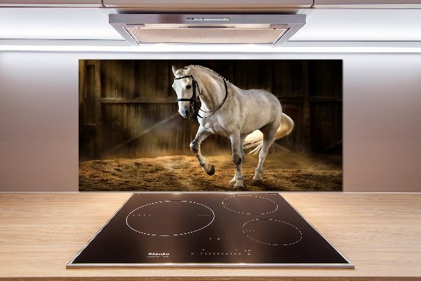 Panel para cocina Caballo blanco en el establo