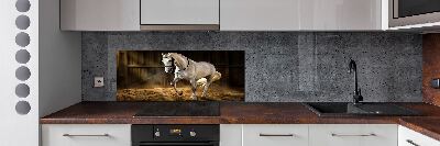 Panel para cocina Caballo blanco en el establo