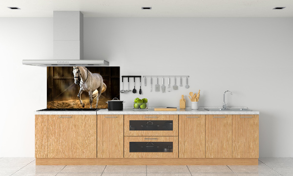 Panel para cocina Caballo blanco en el establo