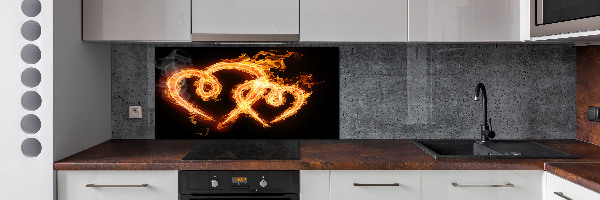 Salpicadero de cocina Corazones de fuego