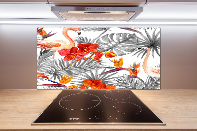 Panel de pared de cocina Flamencos y flores