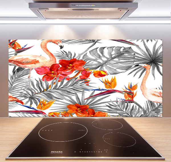 Panel de pared de cocina Flamencos y flores