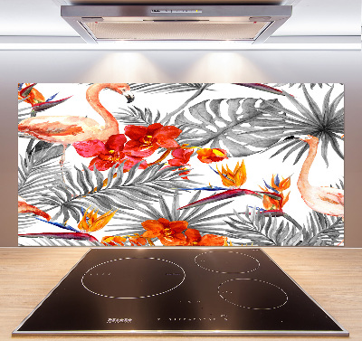 Panel de pared de cocina Flamencos y flores