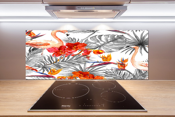 Panel de pared de cocina Flamencos y flores