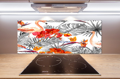 Panel de pared de cocina Flamencos y flores