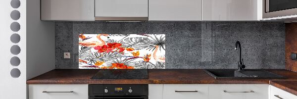 Panel de pared de cocina Flamencos y flores