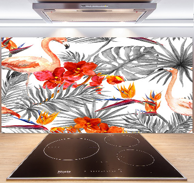 Panel de pared de cocina Flamencos y flores