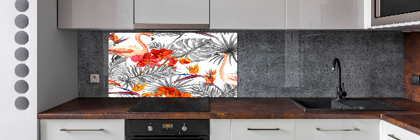 Panel de pared de cocina Flamencos y flores