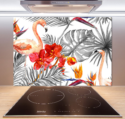 Panel de pared de cocina Flamencos y flores