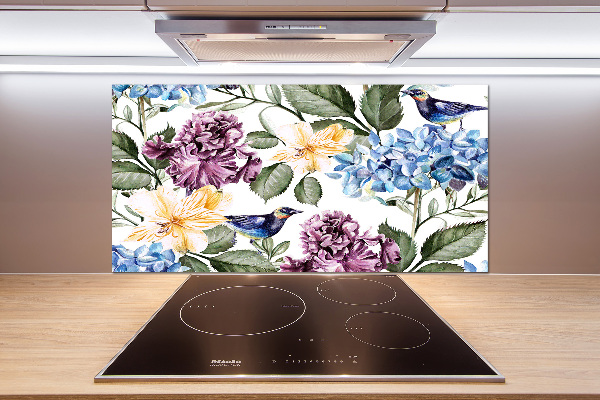 Salpicadero para cocina Flores y pájaros