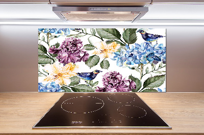 Salpicadero para cocina Flores y pájaros