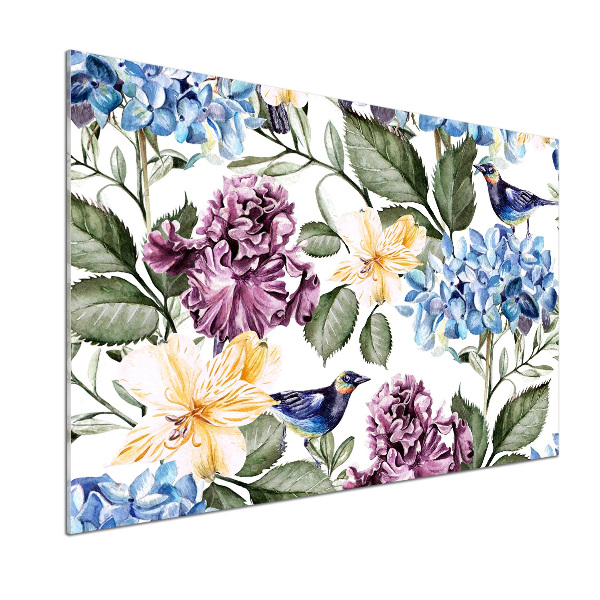 Salpicadero para cocina Flores y pájaros