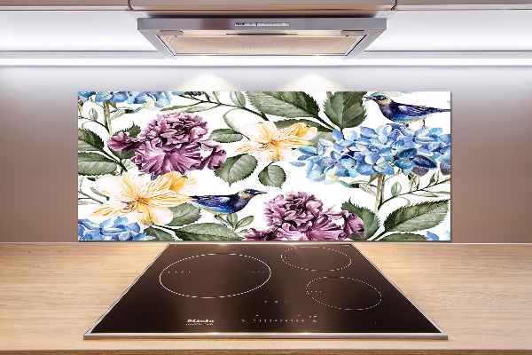 Panel do kuchni Kwiaty i ptaki