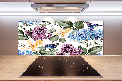 Salpicadero para cocina Flores y pájaros