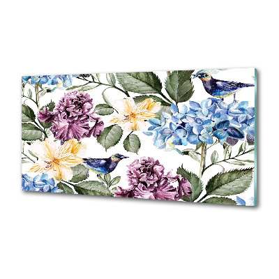 Panel do kuchni Kwiaty i ptaki