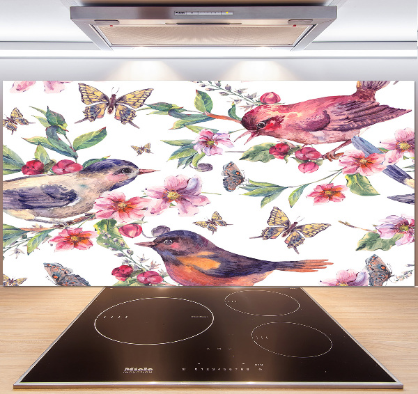 Panel lacobel Ptaki motyle wiśnie