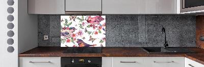 Panel antisalpicaduras Pájaros, mariposas, cerezas.