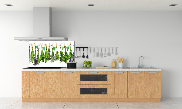 Panel antisalpicaduras Hierbas en una cuerda