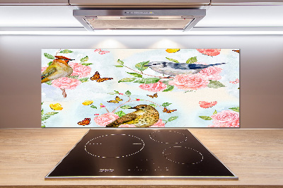 Panel antisalpicaduras Pájaros y rosas