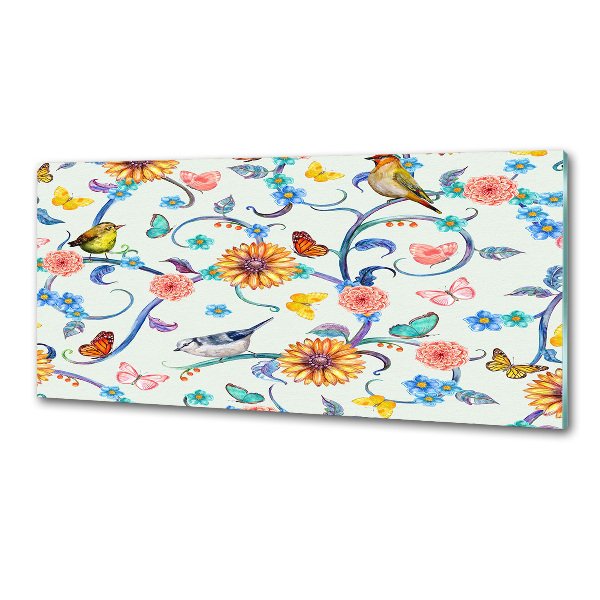 Panel para cocina Flores y pájaros