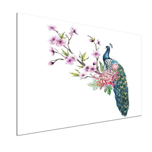 Salpicadero de cocina Pavo real y flores