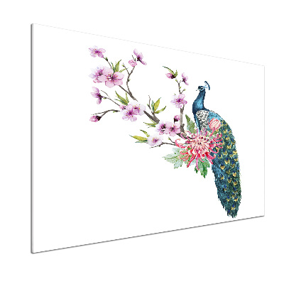 Salpicadero de cocina Pavo real y flores