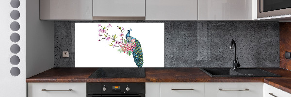 Salpicadero de cocina Pavo real y flores