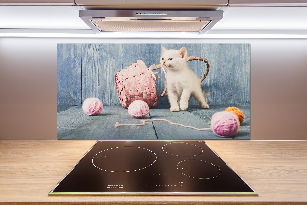 Panel para cocina Gato blanco y madejas
