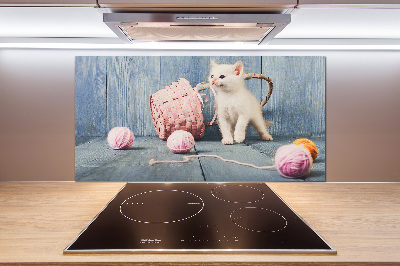 Panel para cocina Gato blanco y madejas